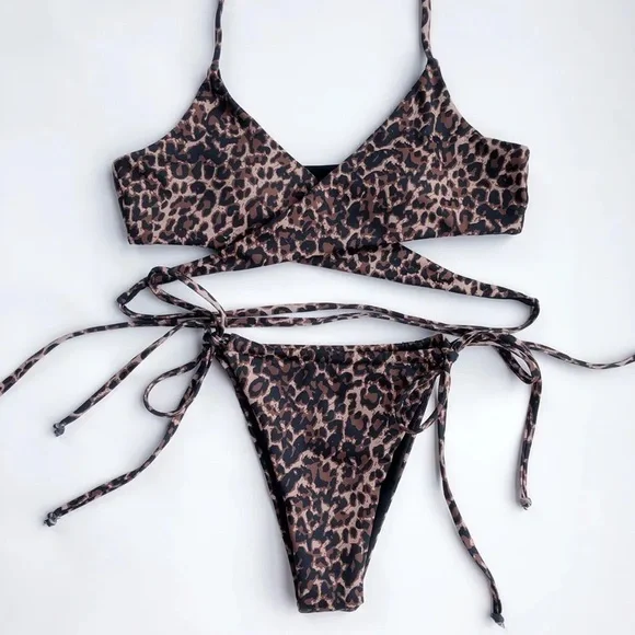 Leopard Print Bikini Swim Set, Medium - Picture 1 of 5